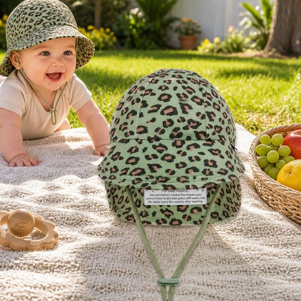 Baby Sun Hat Leopard L Soft Stretchy Cotton UPF50+ Protection for Newborns Toddlers Pram Carrier