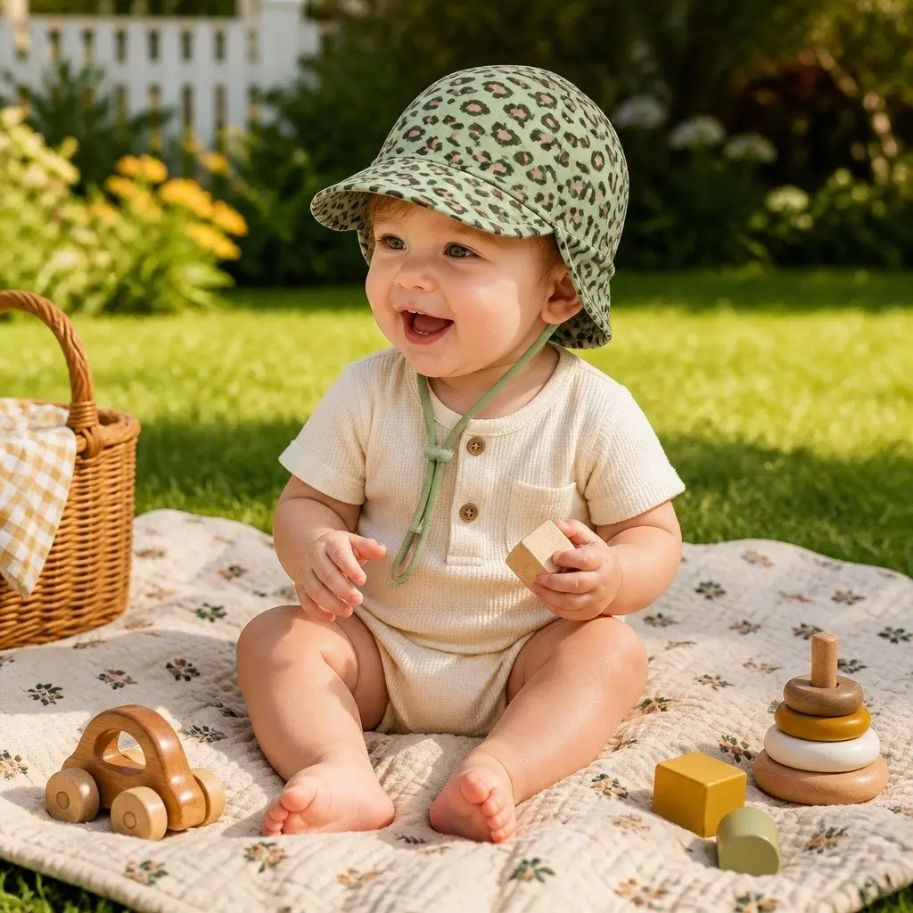 Baby Sun Hat Leopard L Soft Stretchy Cotton UPF50+ Protection for Newborns Toddlers Pram Carrier