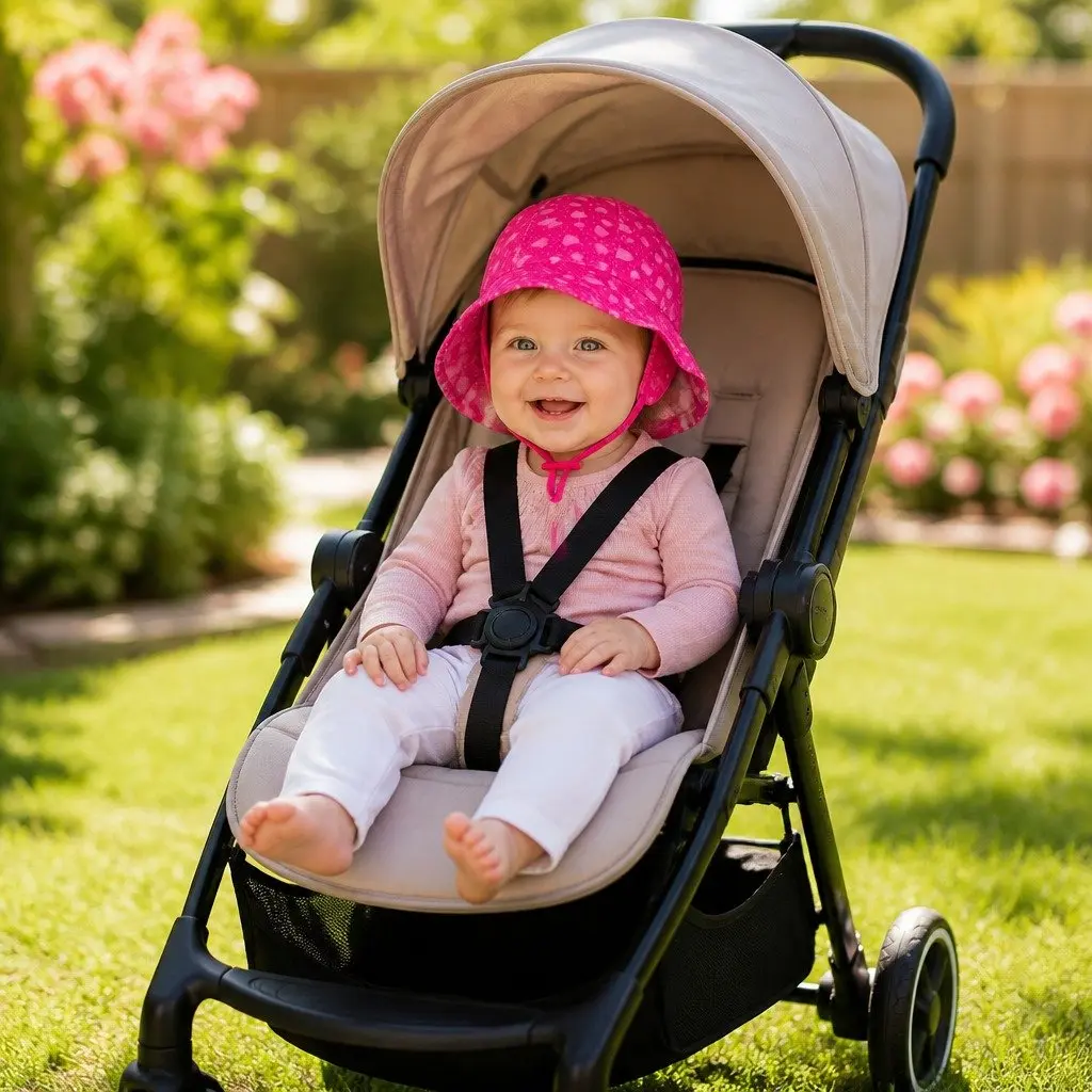 Baby Legionnaire Sun Hat Hearts Pattern M UPF50+ Soft Cotton Adjustable Chin Strap