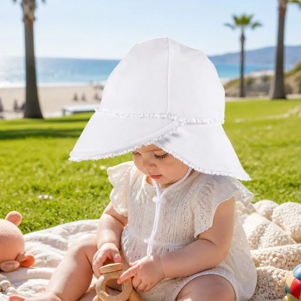 Legionnaire Hat White M Ruffle Trim Baby Sun Protection UPF50+