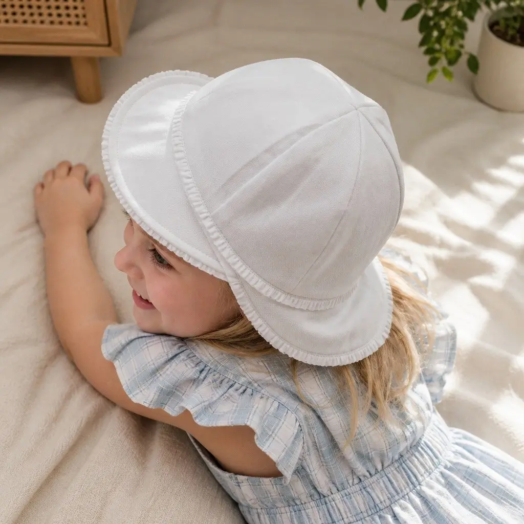 Legionnaire Hat White M Ruffle Trim Baby Sun Protection UPF50+