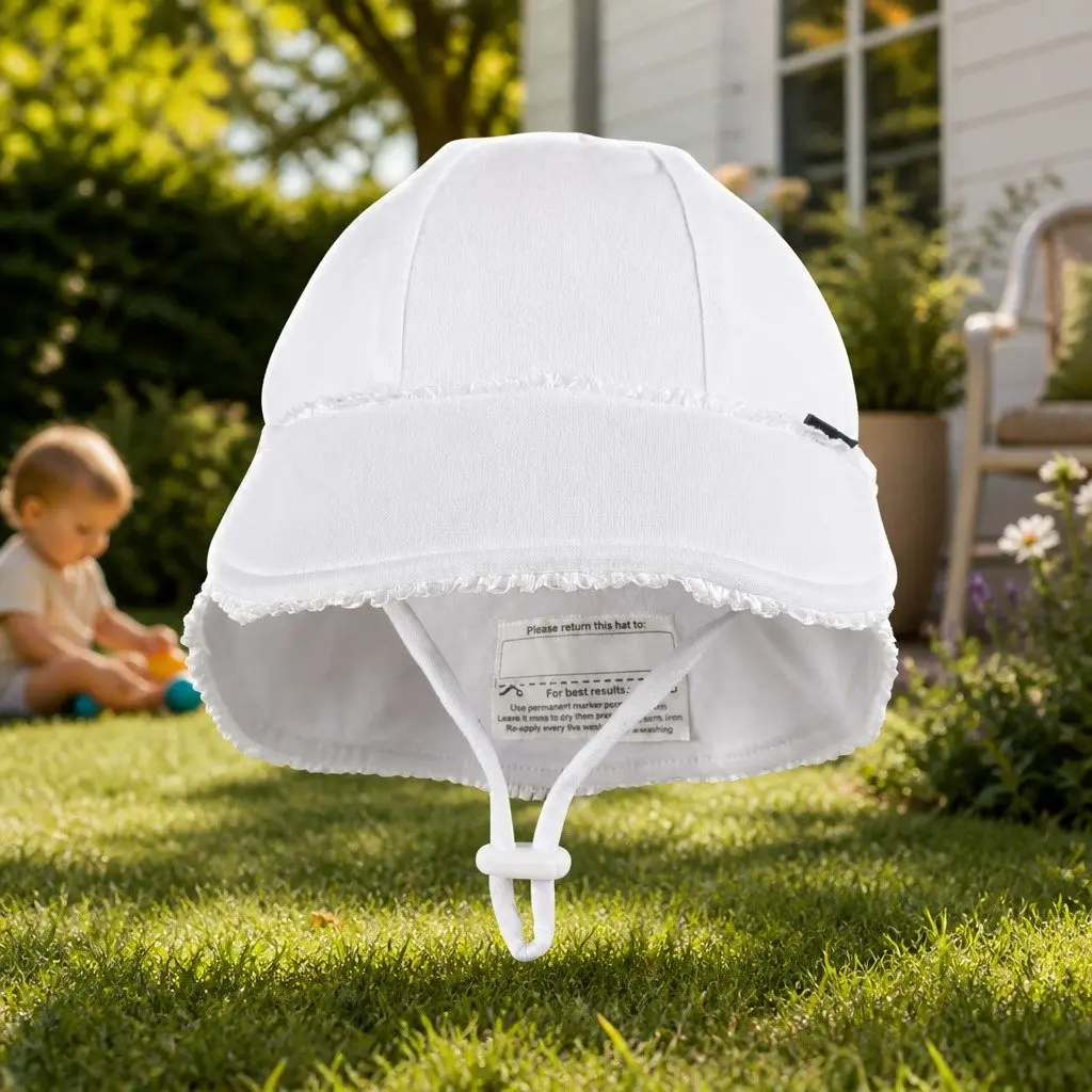Legionnaire Baby Sun Hat White Large Ruffle Trim UPF50+ Sun Protection