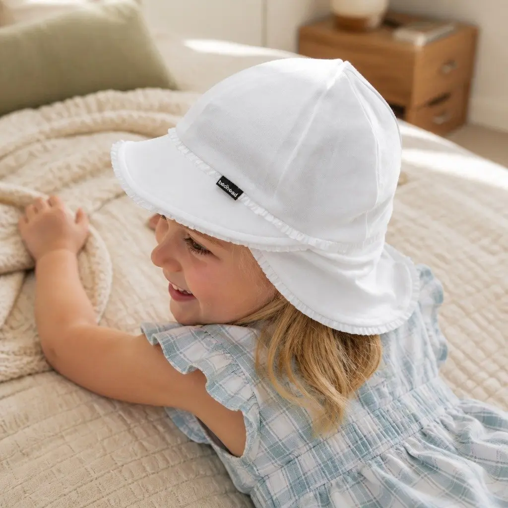 Legionnaire Baby Sun Hat White Large Ruffle Trim UPF50+ Sun Protection