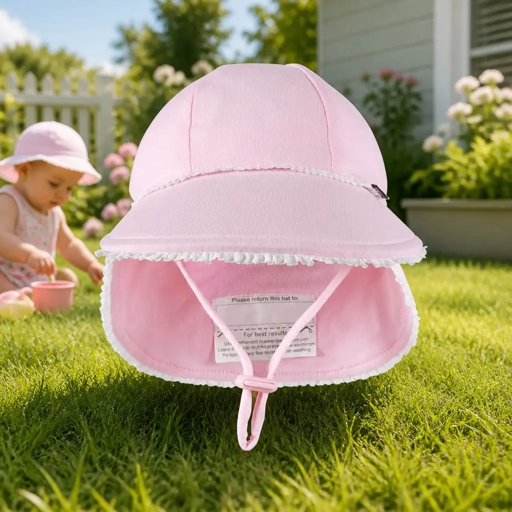 Baby Legionnaire Sun Hat Blush L Ruffle Trim Soft Cotton Jersey UPF50+ Protection