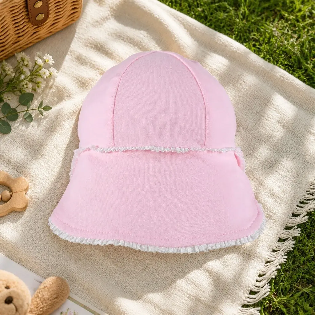 Baby Legionnaire Hat Blush XL Ruffle Trim Sun Protection