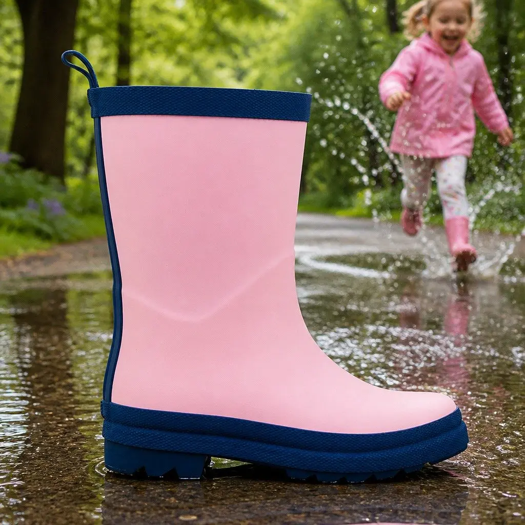 Kids Rain Boots Pink Navy Size 5 Waterproof Slip Resistant Rubber