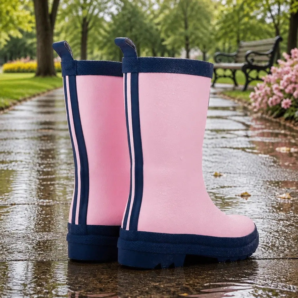 Kids Rain Boots Pink Navy Size 5 Waterproof Slip Resistant Rubber