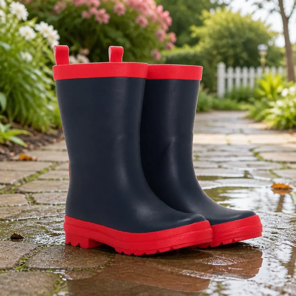 Kids Rain Boots Navy Pink Size 5 Waterproof Slip-Resistant Rubber