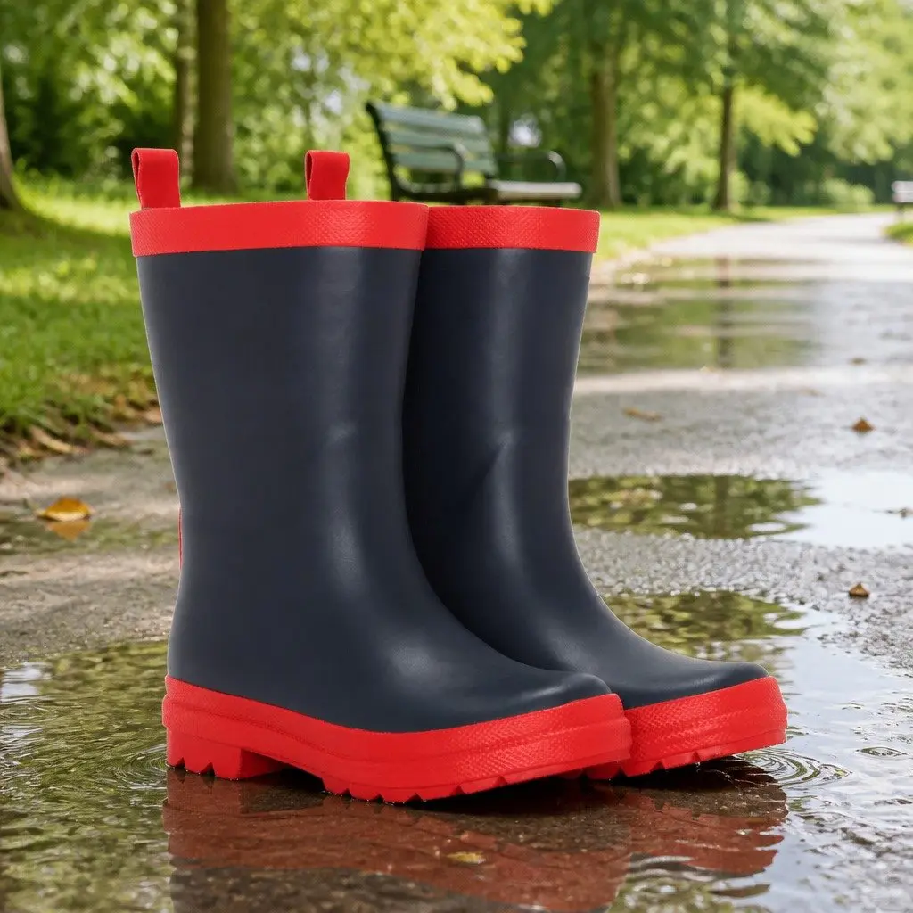Kids Rain Boots Navy Pink Size 12 Waterproof Slip-Resistant Rubber Matte