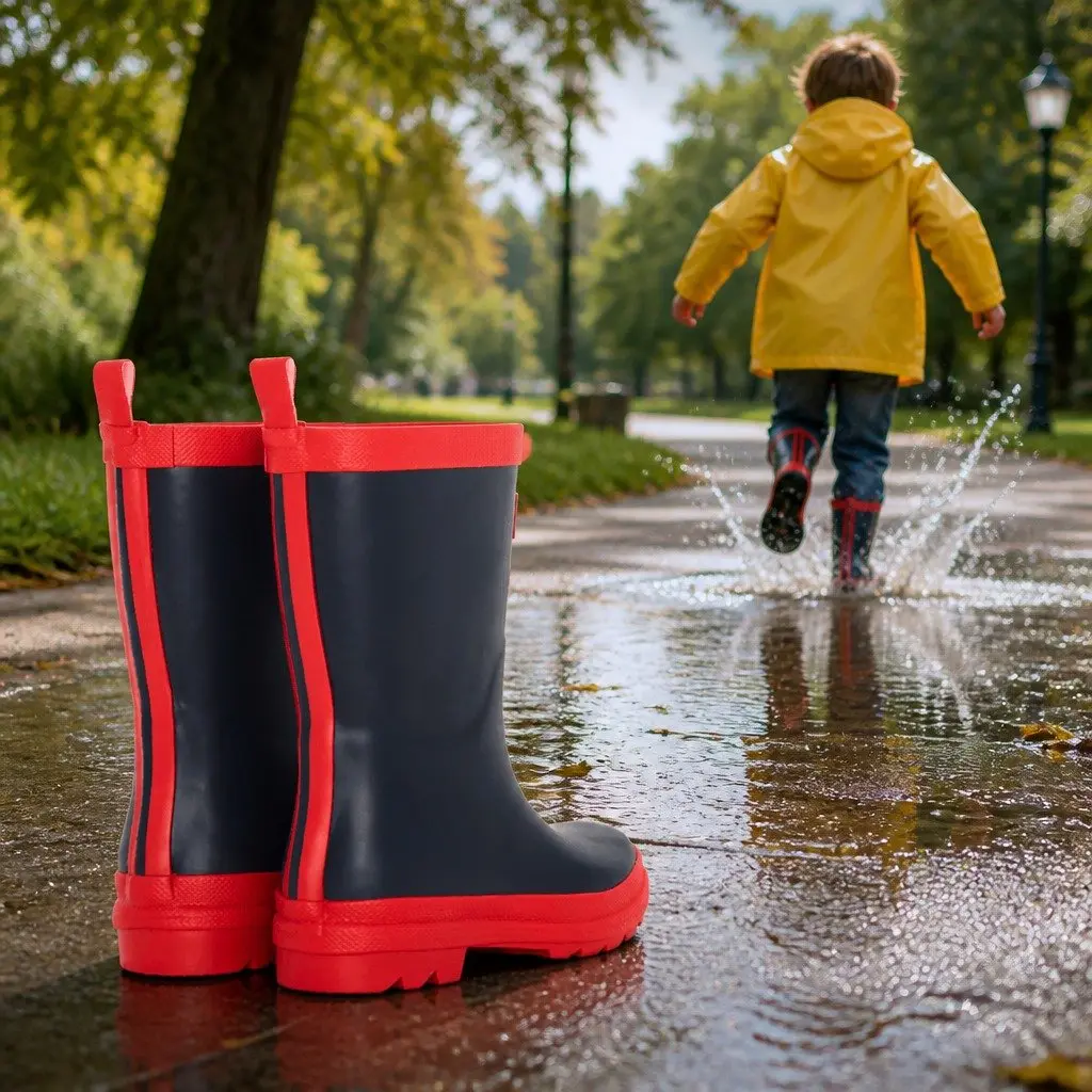 Kids Rain Boots Navy Pink Size 12 Waterproof Slip-Resistant Rubber Matte