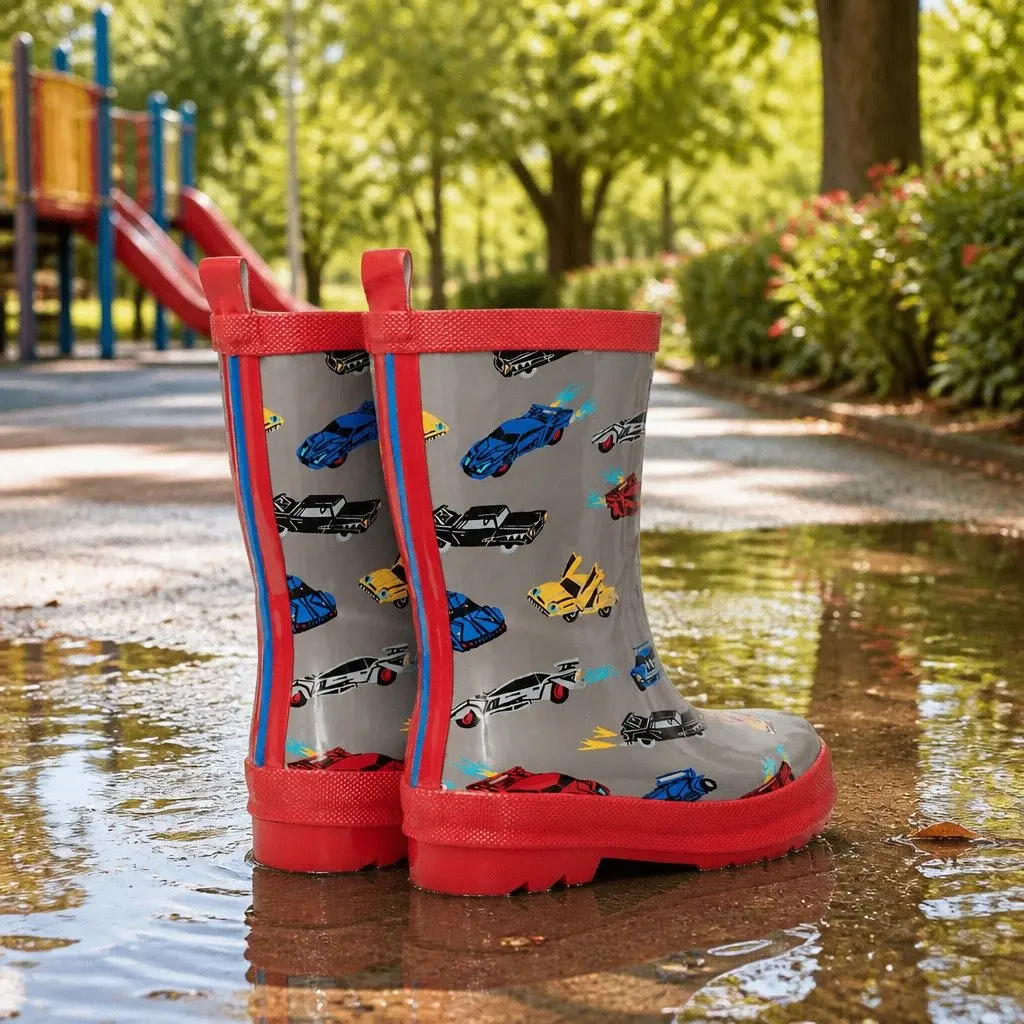 Kids Rain Boots Matte Pink Navy Waterproof Slip-Resistant Size 12