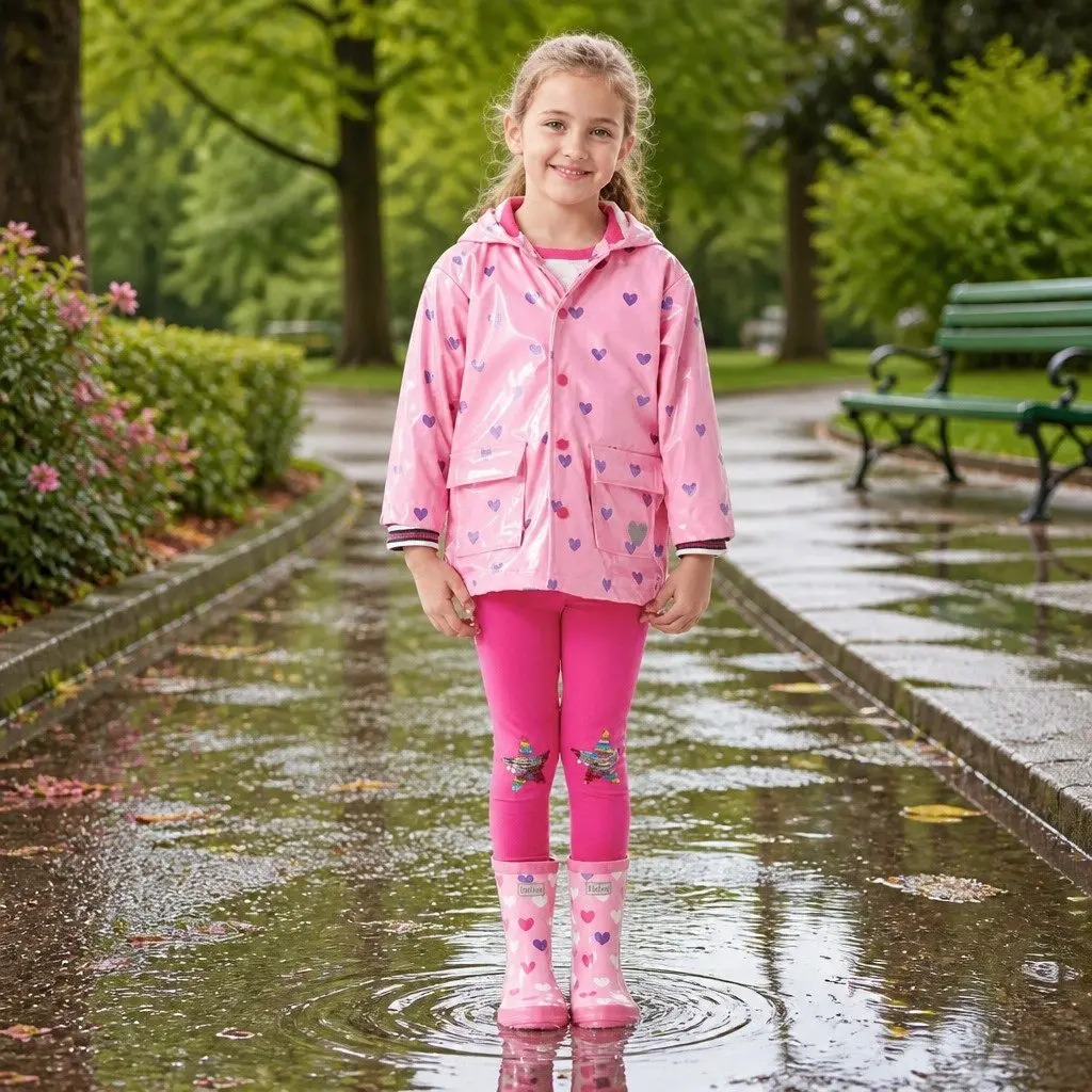 Kids Rain Boots Pink Navy Size 8 Waterproof Slip Resistant Matte Removable Insole