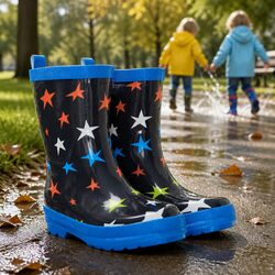 Kids Rain Boots Waterproof Slip-Resistant Matte Ombre Stars Pink Navy Size 6