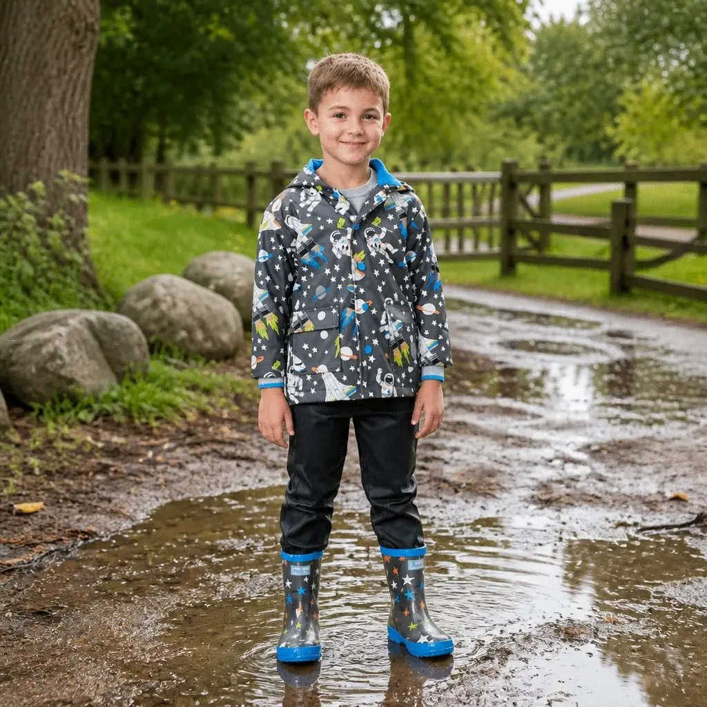 Kids Rain Boots Pink Navy Size 6 Waterproof Slip-Resistant Matte Ombre Stars
