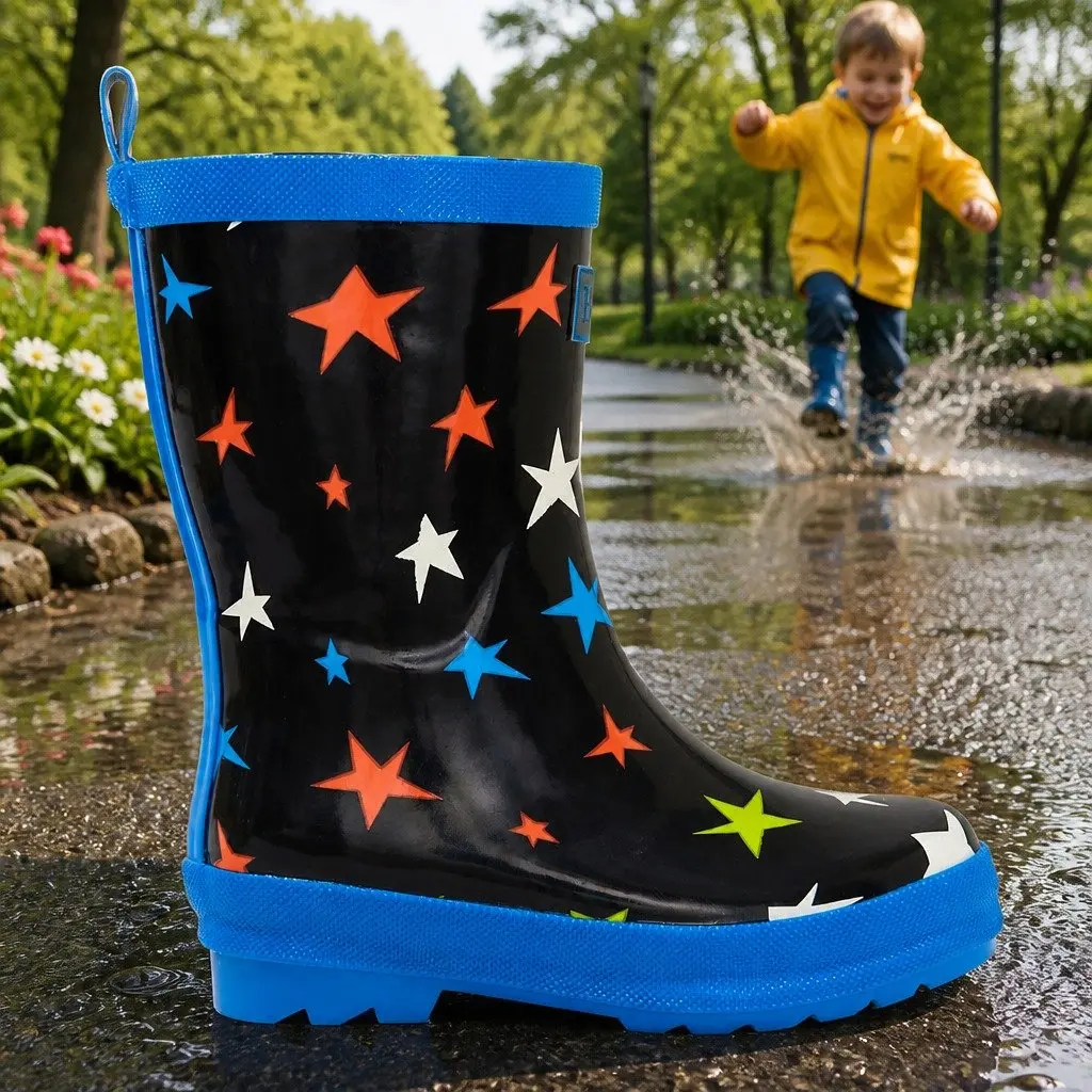 Kids Rain Boots Pink Navy Size 7 Waterproof Slip-Resistant Matte Rubber