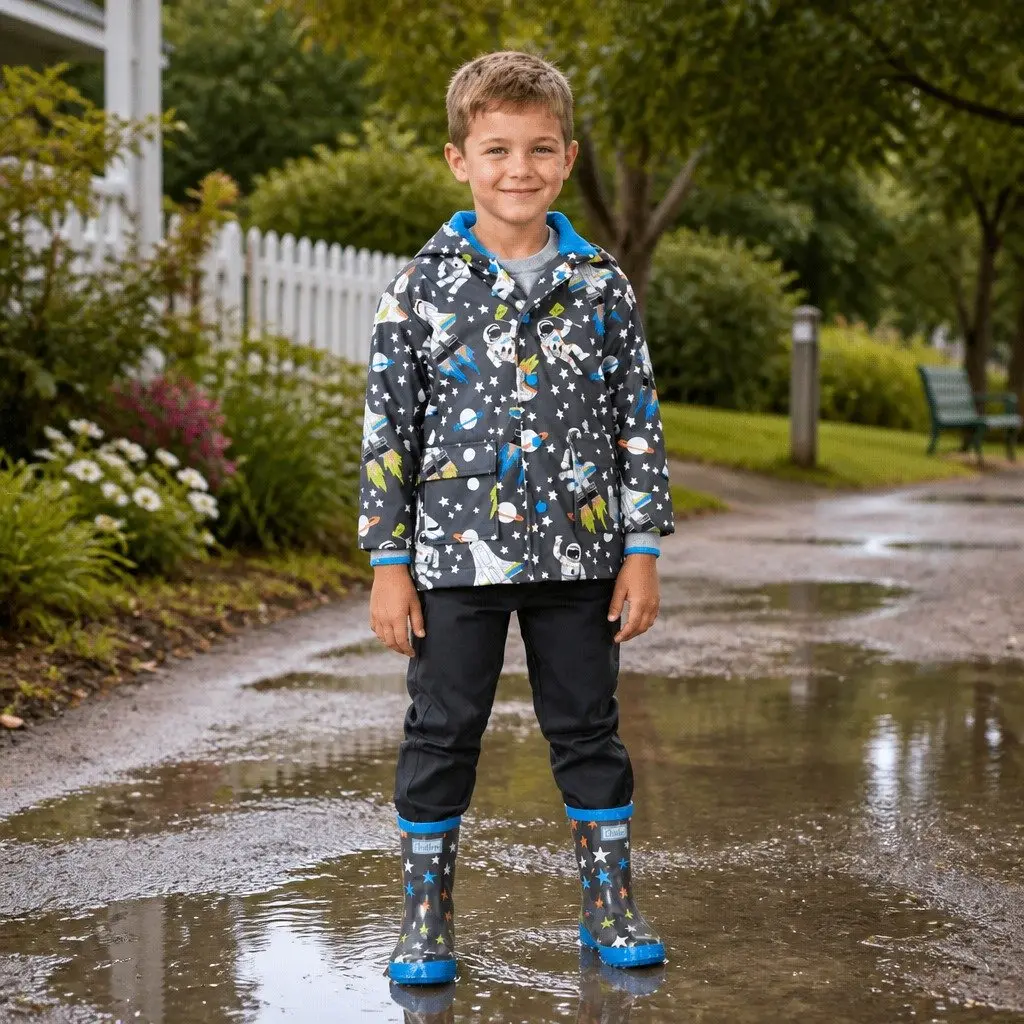 Kids Rain Boots Pink Navy Size 7 Waterproof Slip-Resistant Matte Rubber