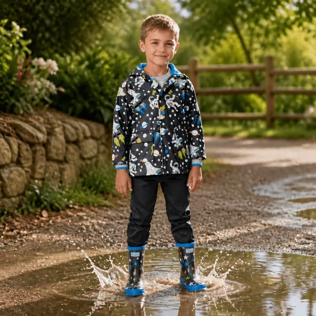 Kids Rain Boots Pink Navy Size 8 Waterproof Slip Resistant Rubber Matte