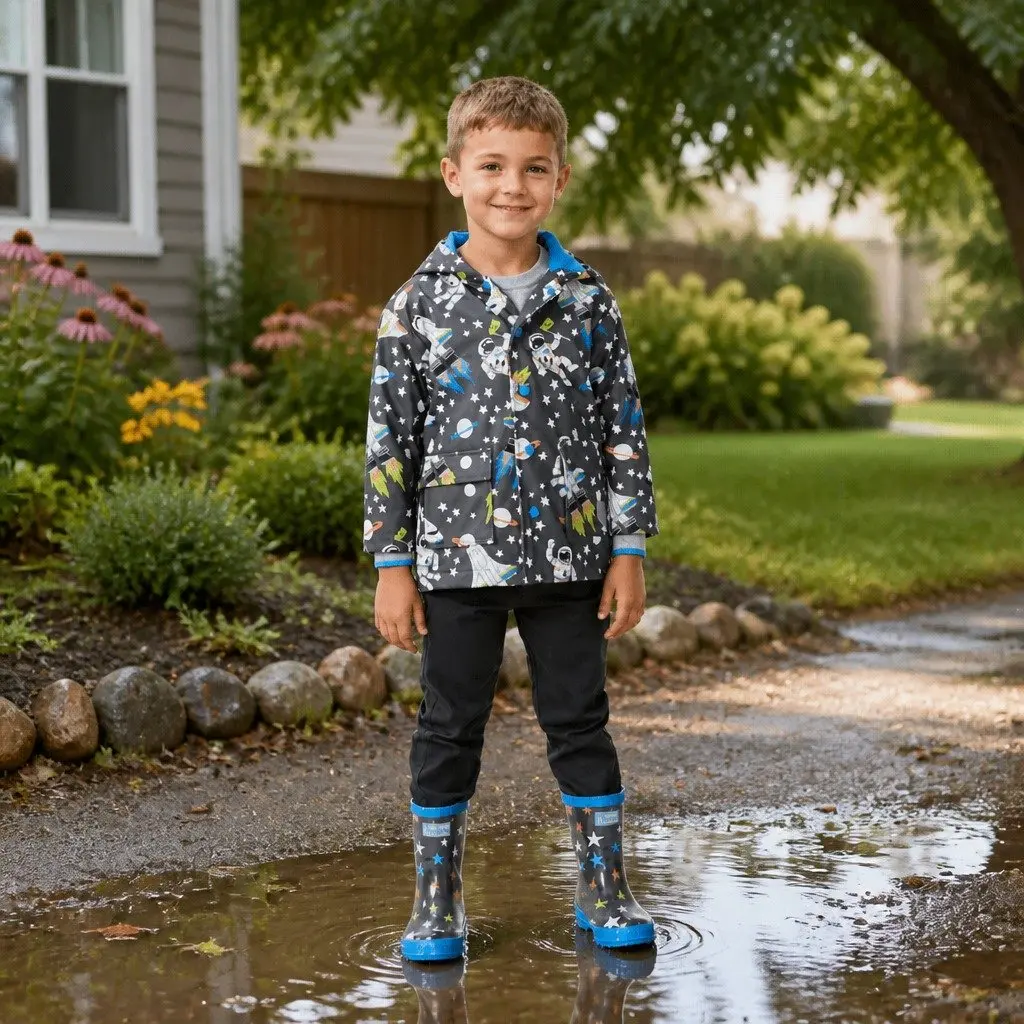Kids Rain Boots Pink Navy Size 9 Waterproof Slip-Resistant Rubber Matte