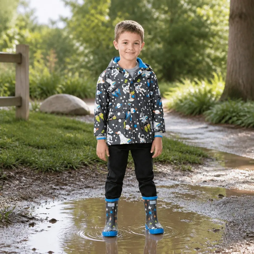 Kids Rain Boots Pink Navy Size 11 Waterproof Slip Resistant Matte Ombre Stars