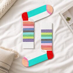 Adult Half Stripe Socks Mint Blue Size 36-39 Casual Colorful Fun Crew Sock