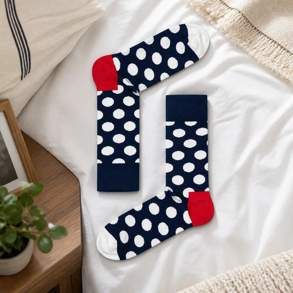 Adult Socks Colourful Big Dot Pattern Combed Cotton Reinforced Heel Toe Size 36-40