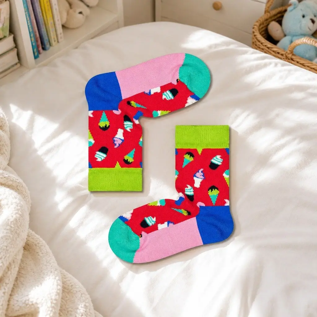 Kids Socks Colourful Ice Cream Size 2-3 Years Combed Cotton Reinforced Heel Toe