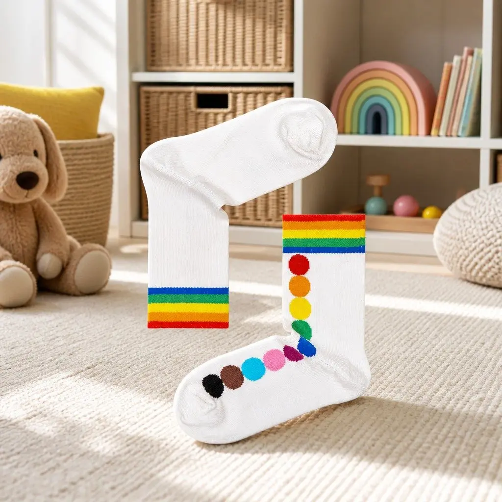 Kids Socks Colourful 2-3 Years Dot Pattern Combed Cotton LGBTQA+ Flag
