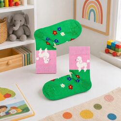 Kids Poodle Flowers Socks - Size 2-3, Soft and Durable
