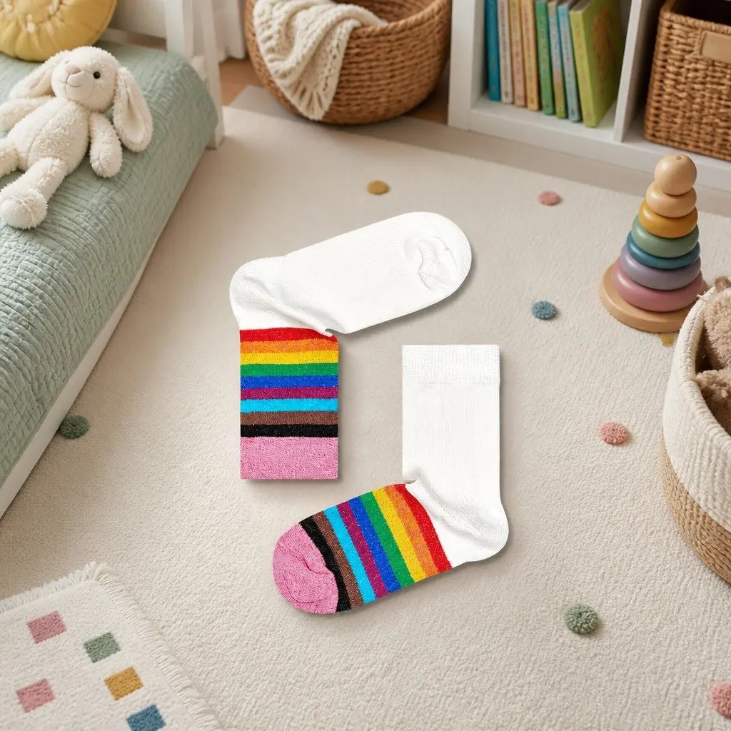 Kids Socks Rainbow Colourful Combed Cotton Size 2-3 Reinforced Heel Toe