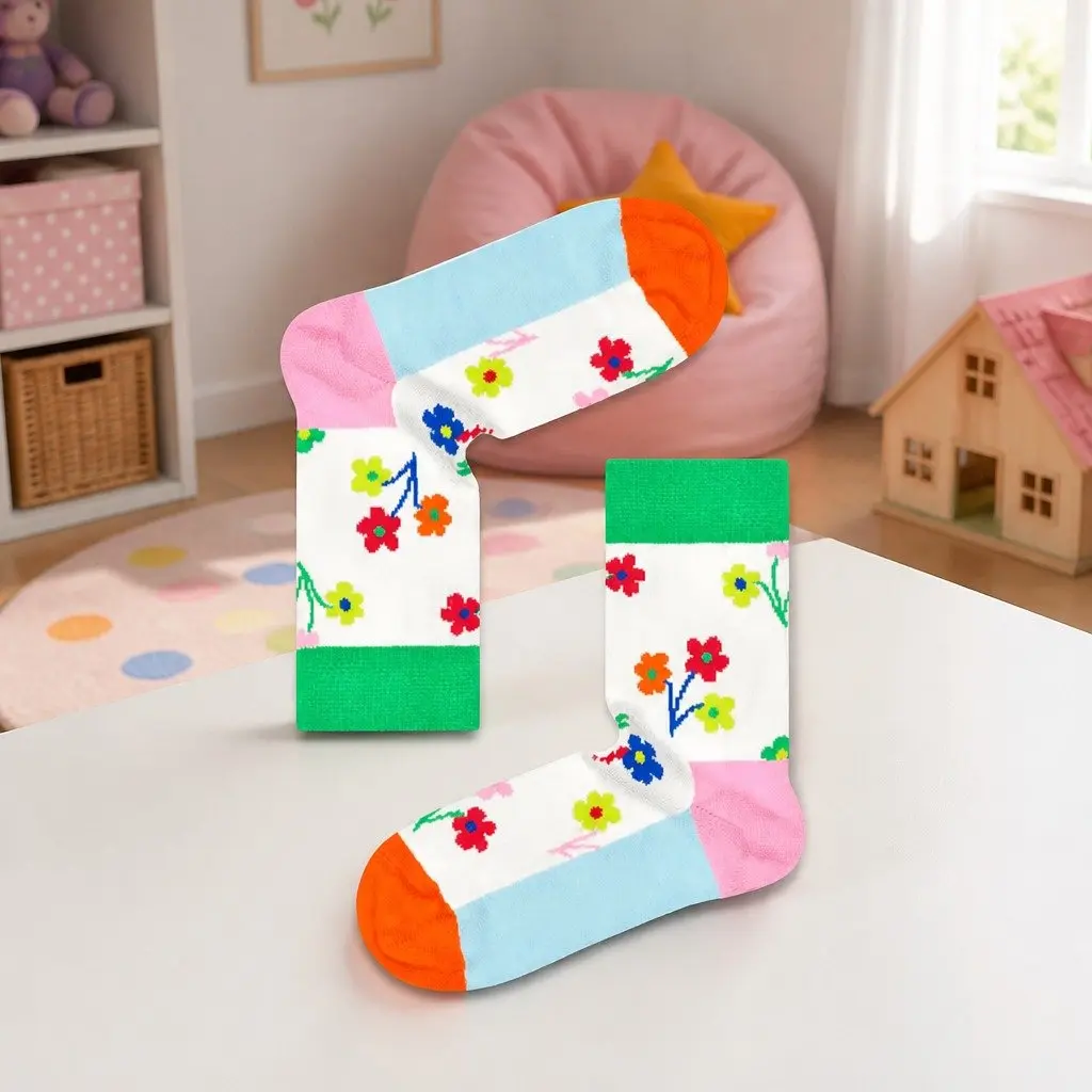 Kids Socks Bright Floral 2-3 Years Cotton Reinforced Heel Toe