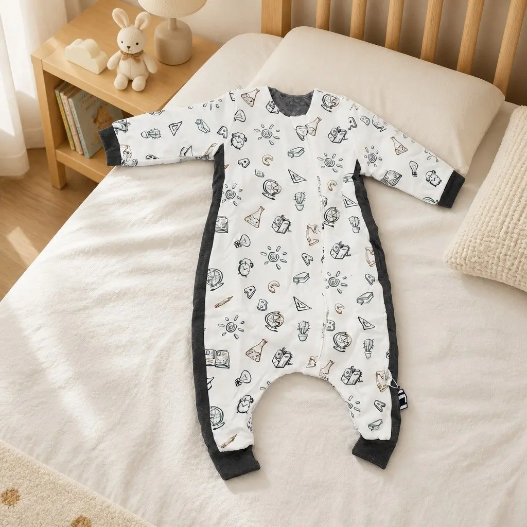 Kids Sleeping Bag Long Sleeve Split Leg Cotton Breathable Comfortable Sleep Wear