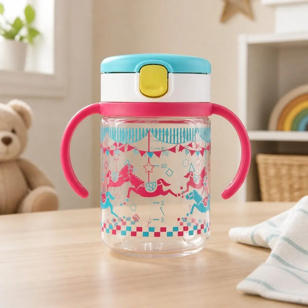 Straw Bottle Mug Blue 200ml Kids Drinking Cup with Handle Removable Spout Training