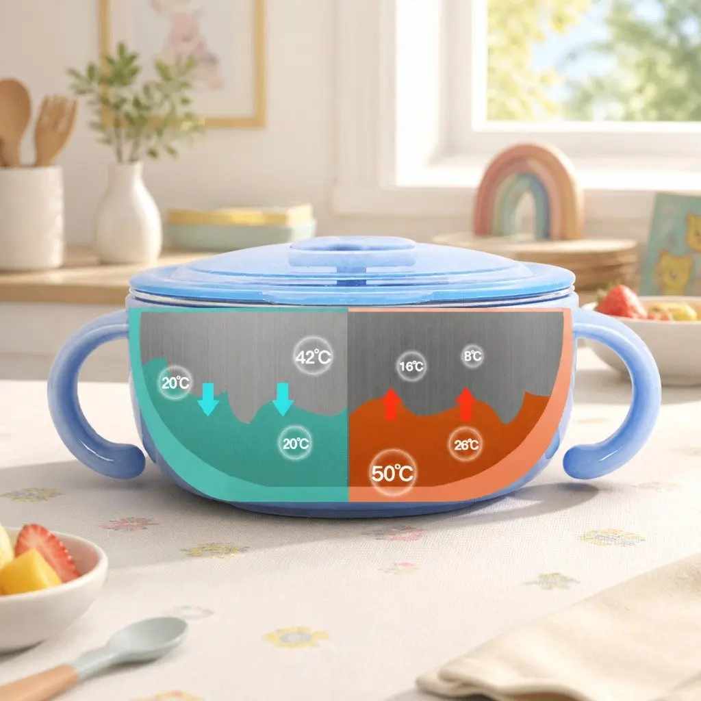 Stainless Steel Kids Bowl 370ml Blue Mealtime Dining Dish Safe Rounded Design