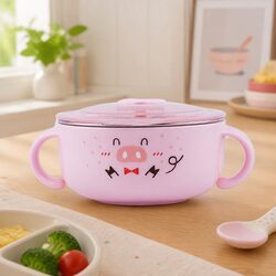 Stainless Steel Kids Bowl 370ml Pink Child Dining Mealtime Tableware Durable