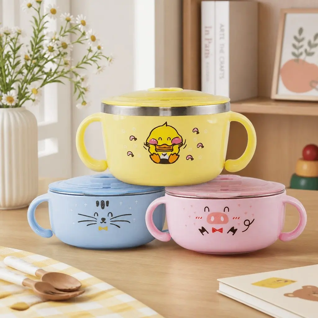 Stainless Steel Bowl Pink 370ml Durable Child Dining Tableware