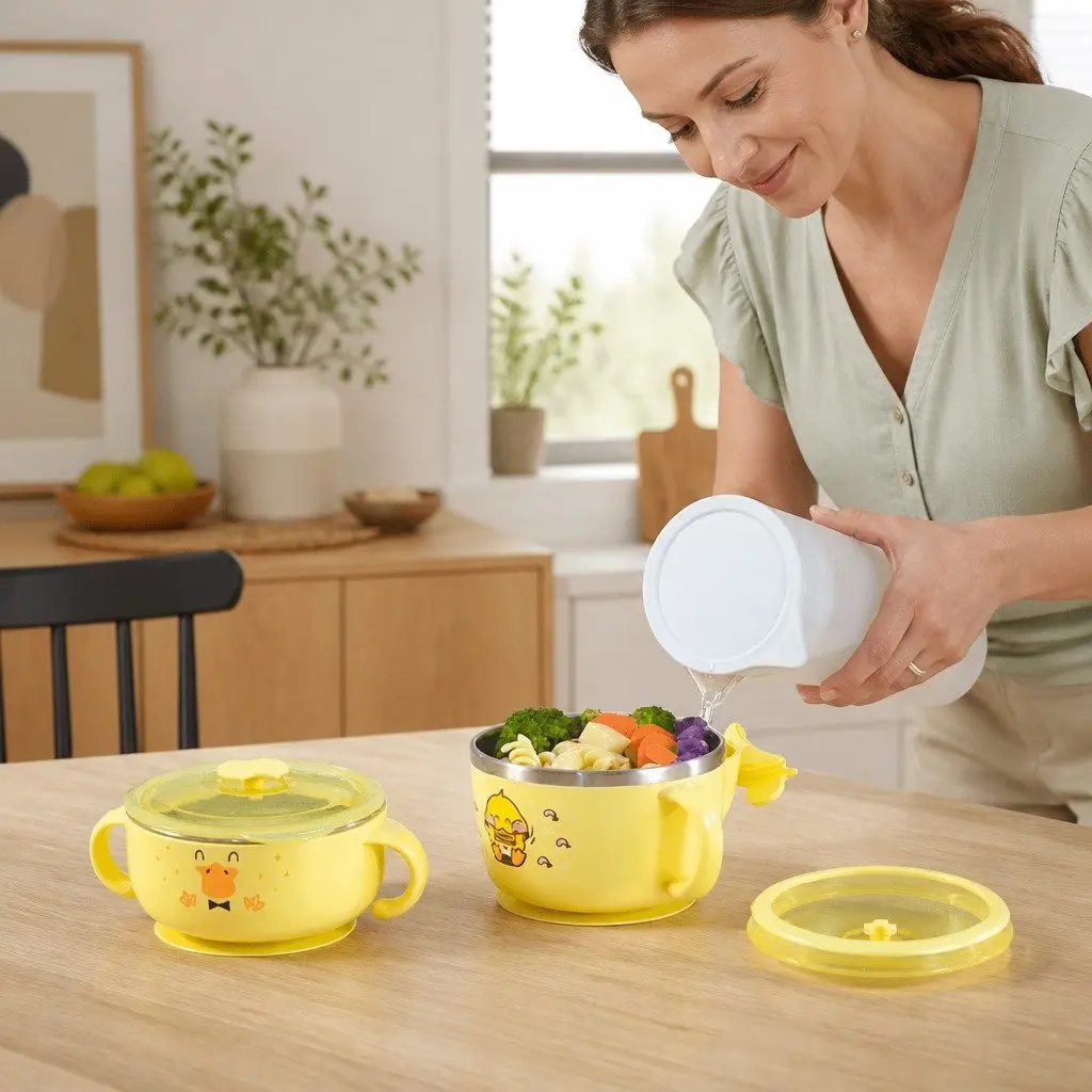 Kids Stainless Steel Bowl White 480ml Shatterproof Durable Mealtime Dish