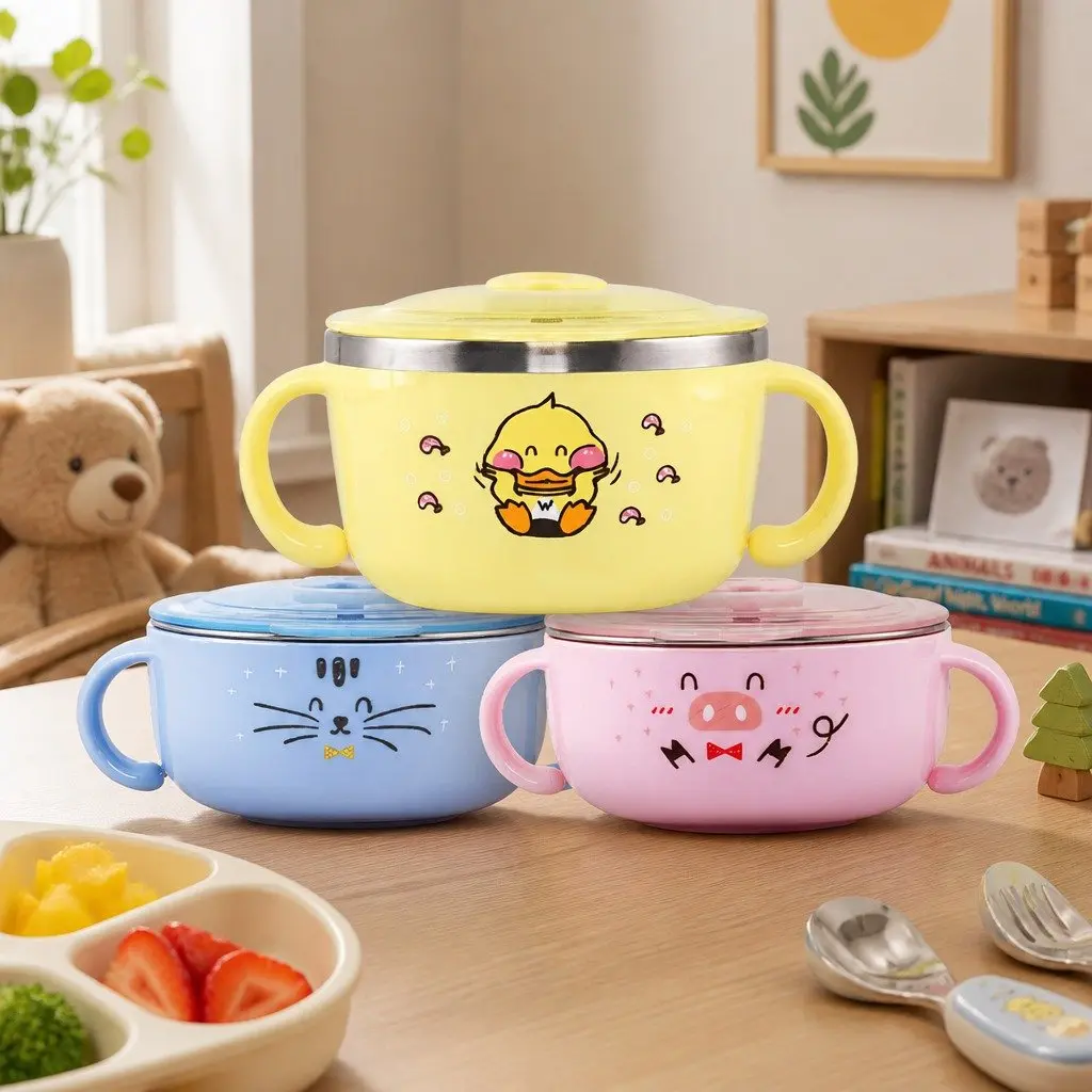 Kids Stainless Steel Bowl White 480ml Shatterproof Durable Mealtime Dish