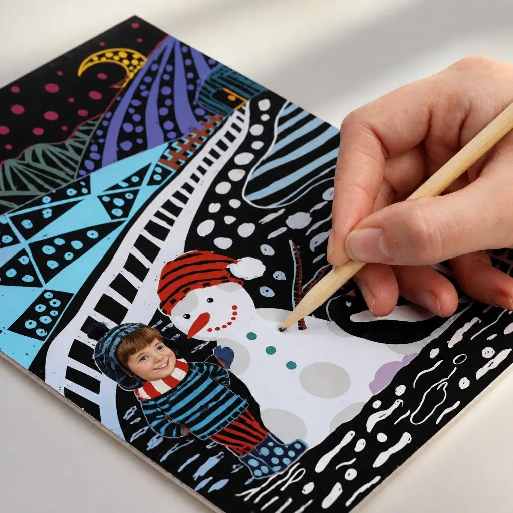 Kids Scratch Art Set Black Double-layered Paper 3 Themes 6 Pictures per Theme Creative Drawing Activity