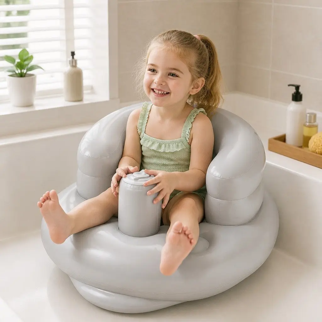 Inflatable Soft Baby Chair Air Cushion Puffy Seat Purple Gray Bathroom Safe Kids