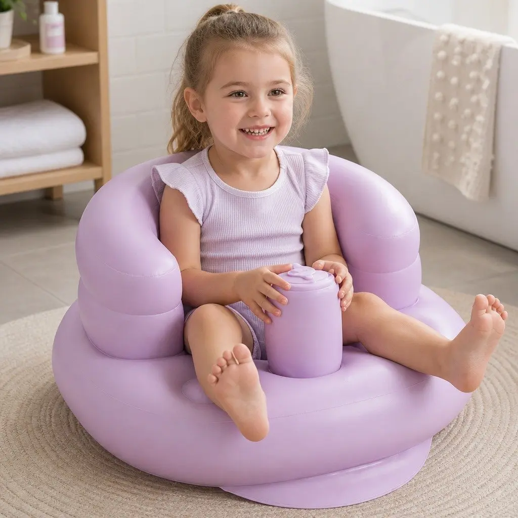 Inflatable Soft Baby Chair Air Cushion Puffy Seat Purple Gray Bathroom Safe Kids