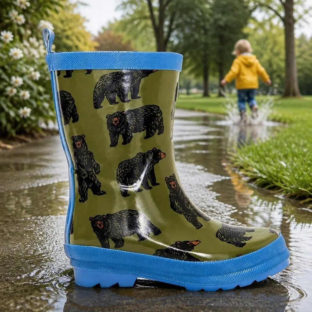 Kids Rain Boots Pink Navy Size 6 Waterproof Slip Resistant Rubber Matte