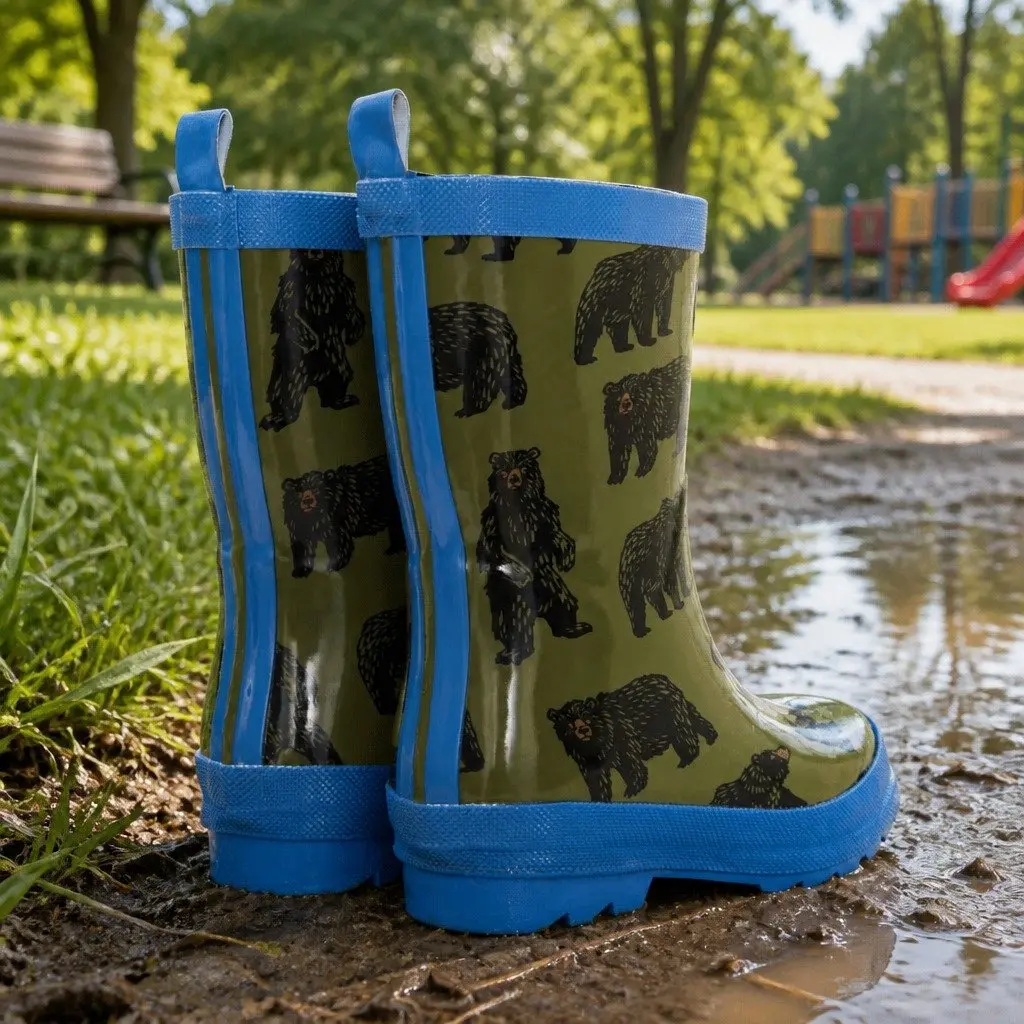 Kids Rain Boots Pink Navy Size 8 Waterproof Slip Resistant Rubber Matte
