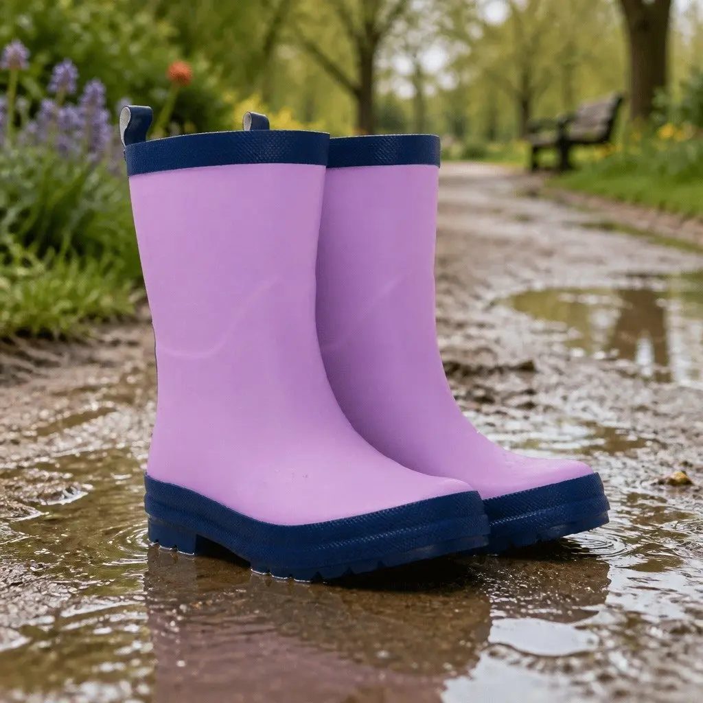 Kids Rain Boots Pink Navy Waterproof Slip Resistant Rubber Size 8