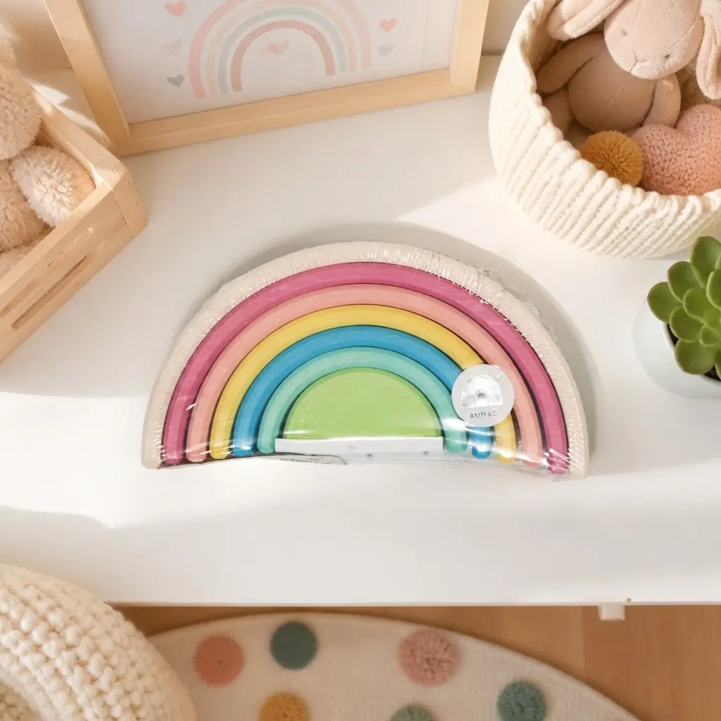 Wooden Toy Stacking Rainbow Pastel Small Educational