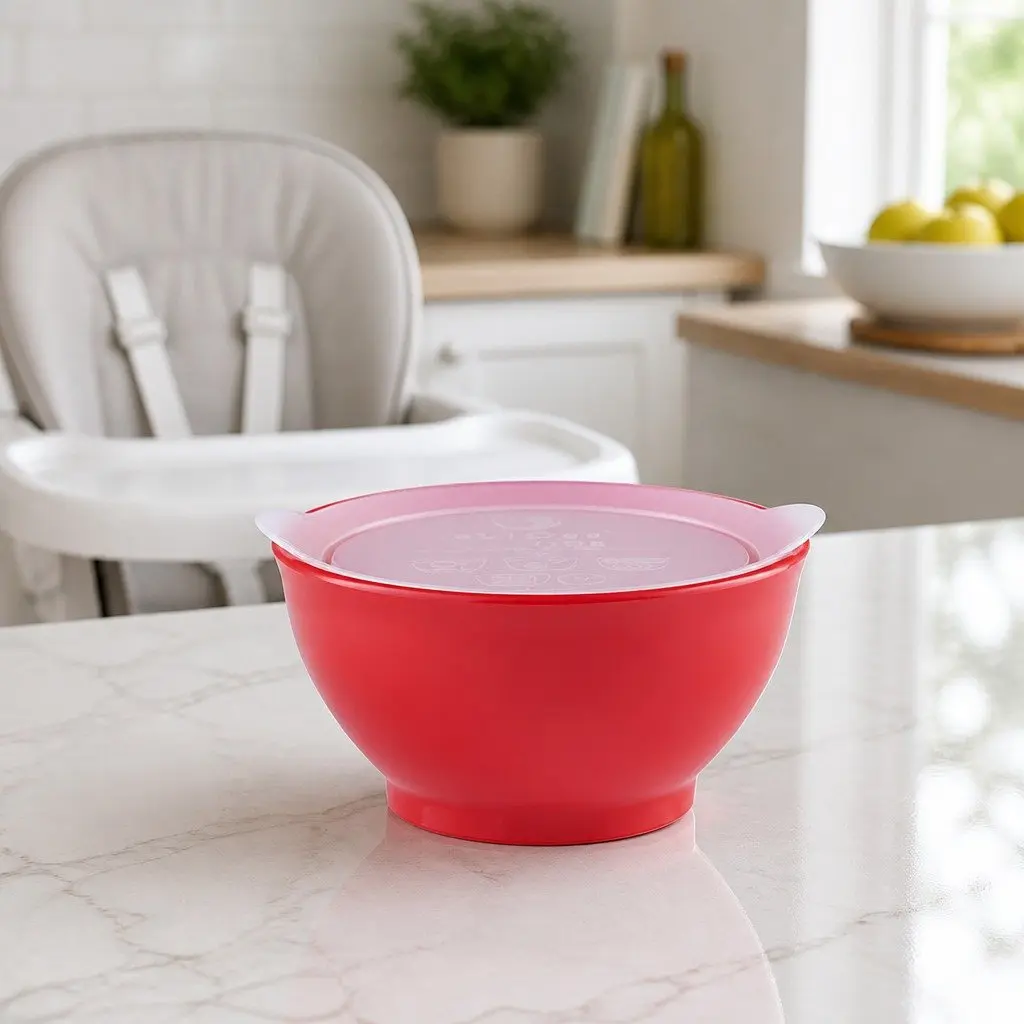 Kids Spill-Proof Bowl Green 8oz Anti-Slip Twin Pack with Lid