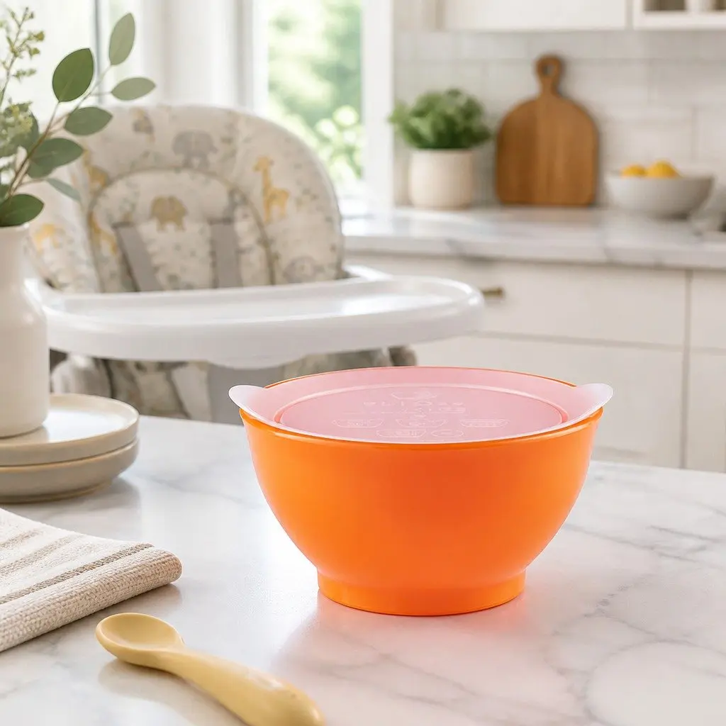 Kids Spill-Proof Bowl Green 8oz Anti-Slip Twin Pack with Lid