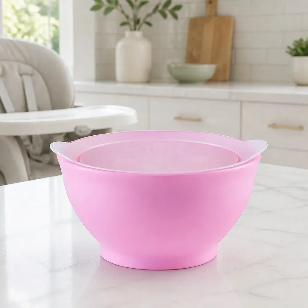 Kids Spill-Proof Bowl Green 8oz Anti-Slip Twin Pack with Lid