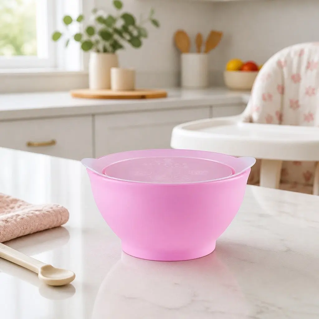 Spill-Proof Anti-Slip Bowl Pink 8oz Twin Pack with Lid