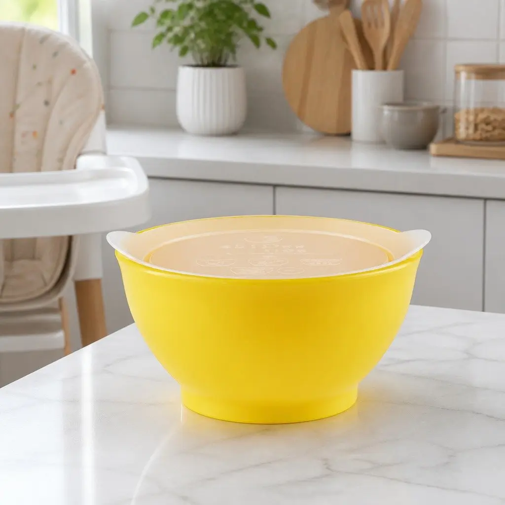 Spill-Proof Anti-Slip Bowl Yellow 8oz Twin Pack with Lid
