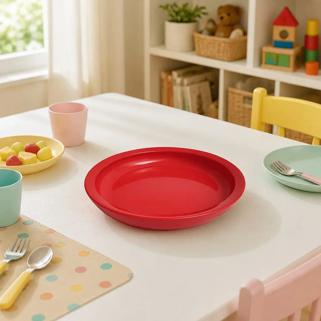 Kids Plate Pink Smart-Edge Technology Spill-Proof Non-Toxic Microwave Safe
